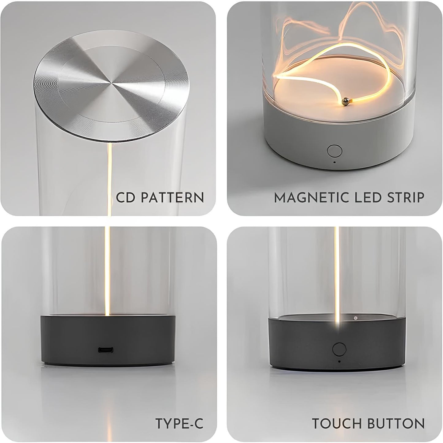Nightstand-Table LED Lamp with Magnetic Bendable Filament, Dimmable and Rechargeable - Homevalley.co.uk
