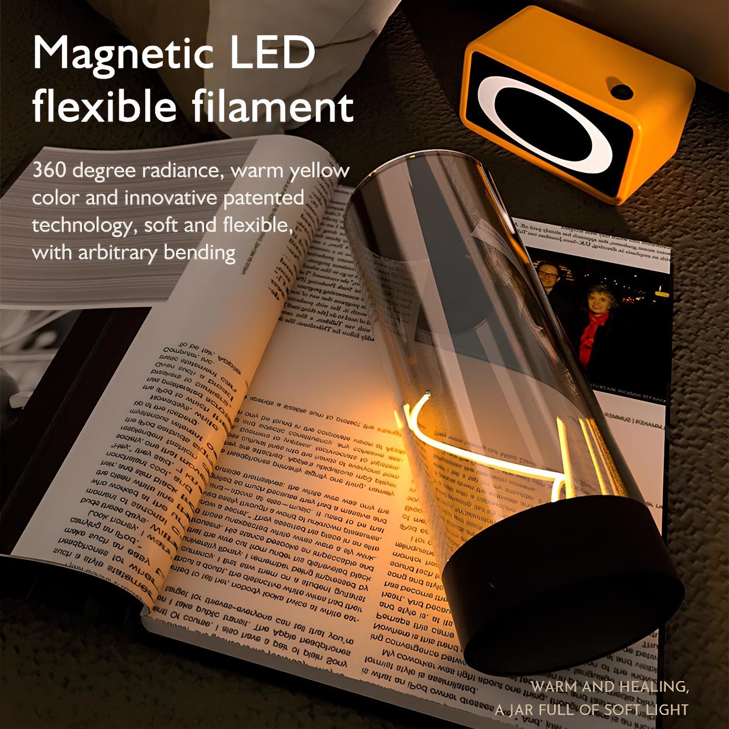 Nightstand-Table LED Lamp with Magnetic Bendable Filament, Dimmable and Rechargeable - Homevalley.co.uk