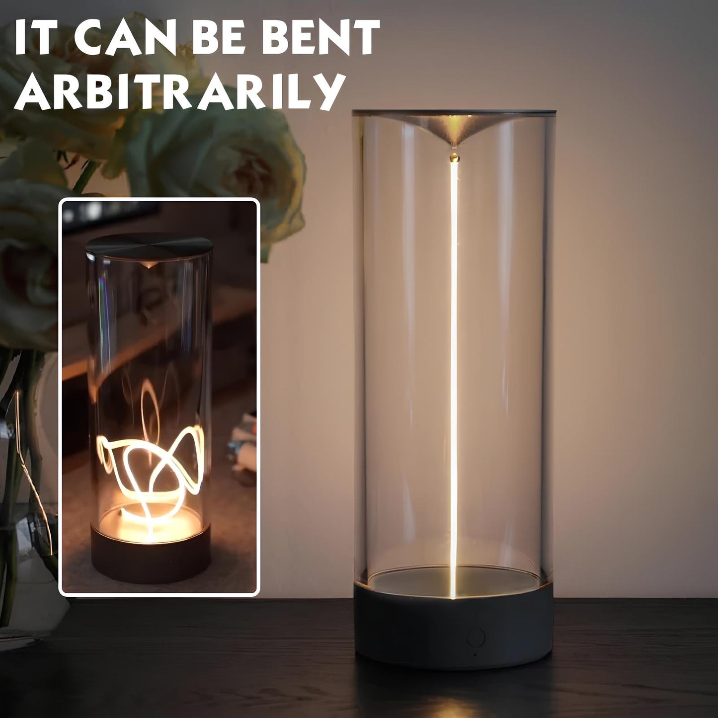 Nightstand-Table LED Lamp with Magnetic Bendable Filament, Dimmable and Rechargeable - Homevalley.co.uk