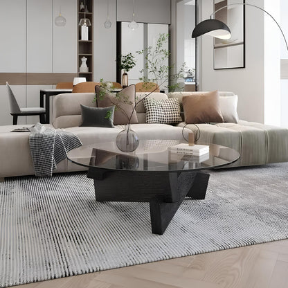Nordic Transparent Glass Solid Wood Round Coffee Table - Homevalley.co.uk