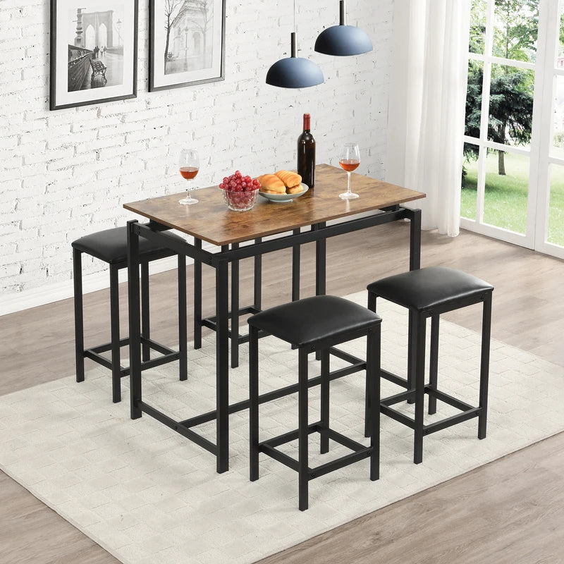 Oblong Bar Table and 4 Stools Set - Homevalley.co.uk