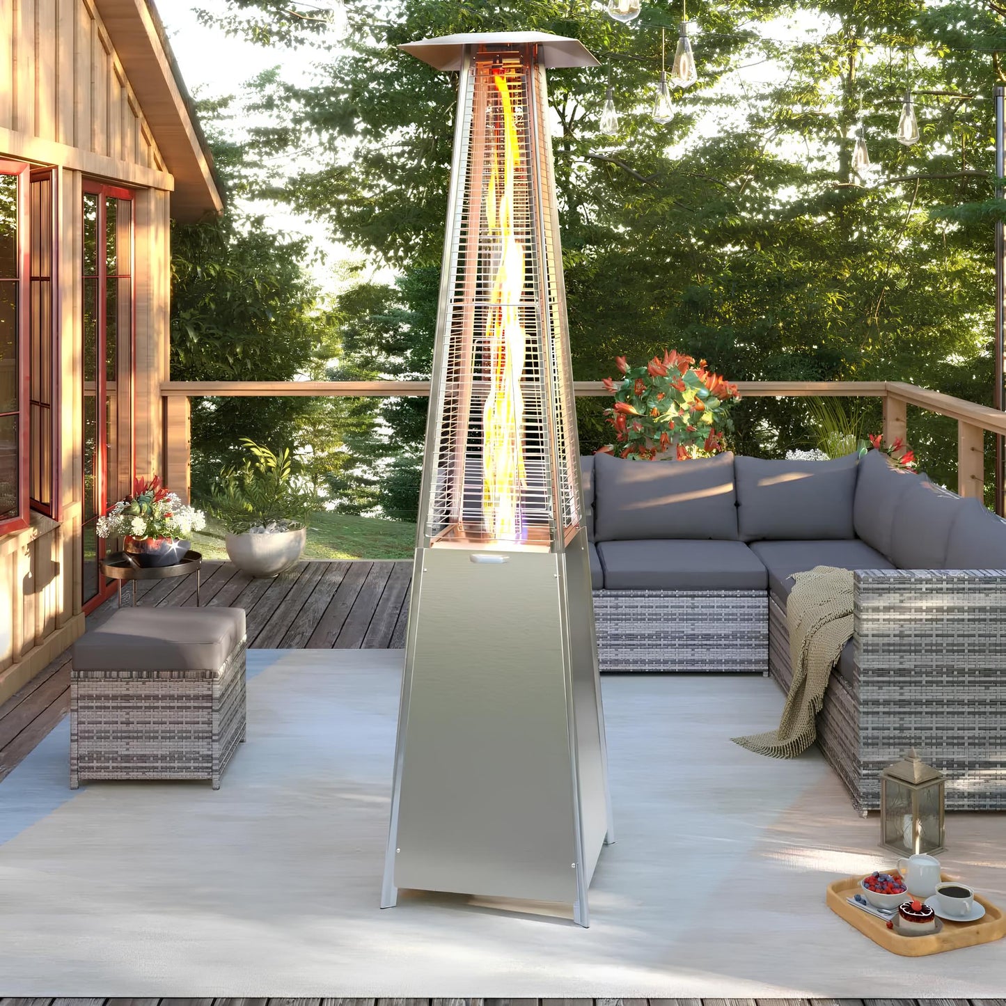 Outdoor Garden Patio Gas Heater, Stainless Steel, with Wheels, Dust and Waterproof Cover - Homevalley.co.uk