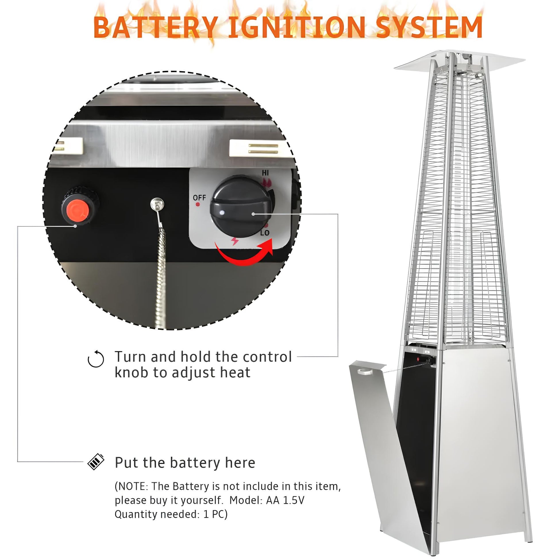 Outdoor Garden Patio Gas Heater, Stainless Steel, with Wheels, Dust and Waterproof Cover - Homevalley.co.uk