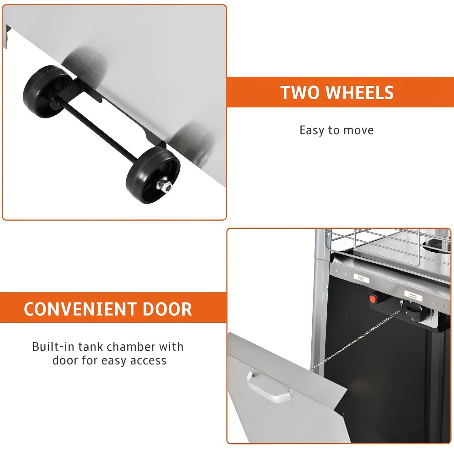 Outdoor Garden Patio Gas Heater, Stainless Steel, with Wheels, Dust and Waterproof Cover - Homevalley.co.uk