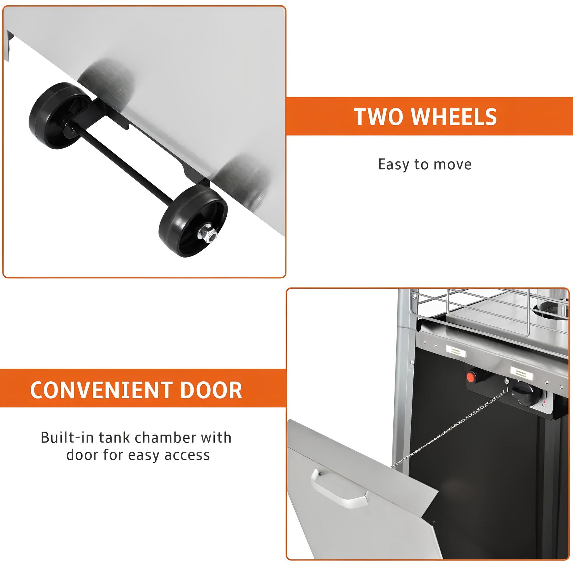 Outdoor Garden Patio Gas Heater, Stainless Steel, with Wheels, Dust and Waterproof Cover - Homevalley.co.uk