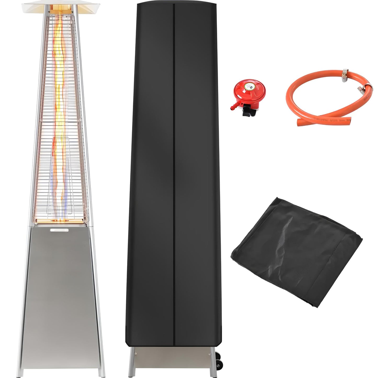 Outdoor Garden Patio Gas Heater, Stainless Steel, with Wheels, Dust and Waterproof Cover - Homevalley.co.uk