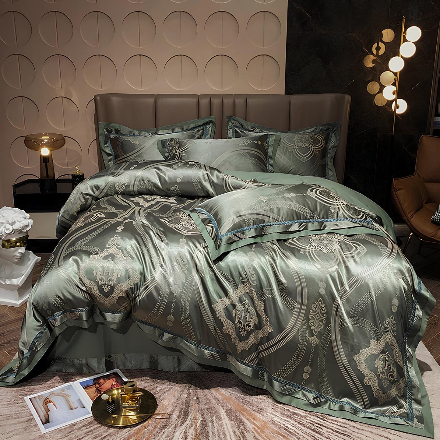 Premium Sage Green Jacquard Duvet Set - Homevalley.co.uk