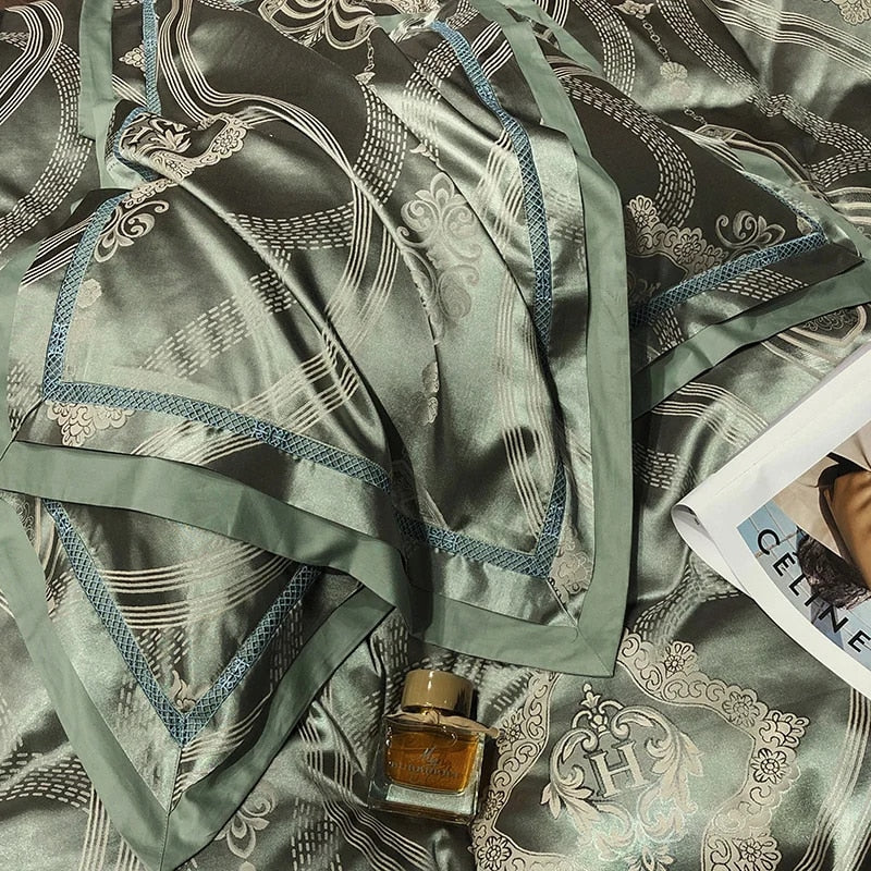 Premium Sage Green Jacquard Duvet Set - Homevalley.co.uk