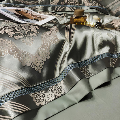 Premium Sage Green Jacquard Duvet Set - Homevalley.co.uk