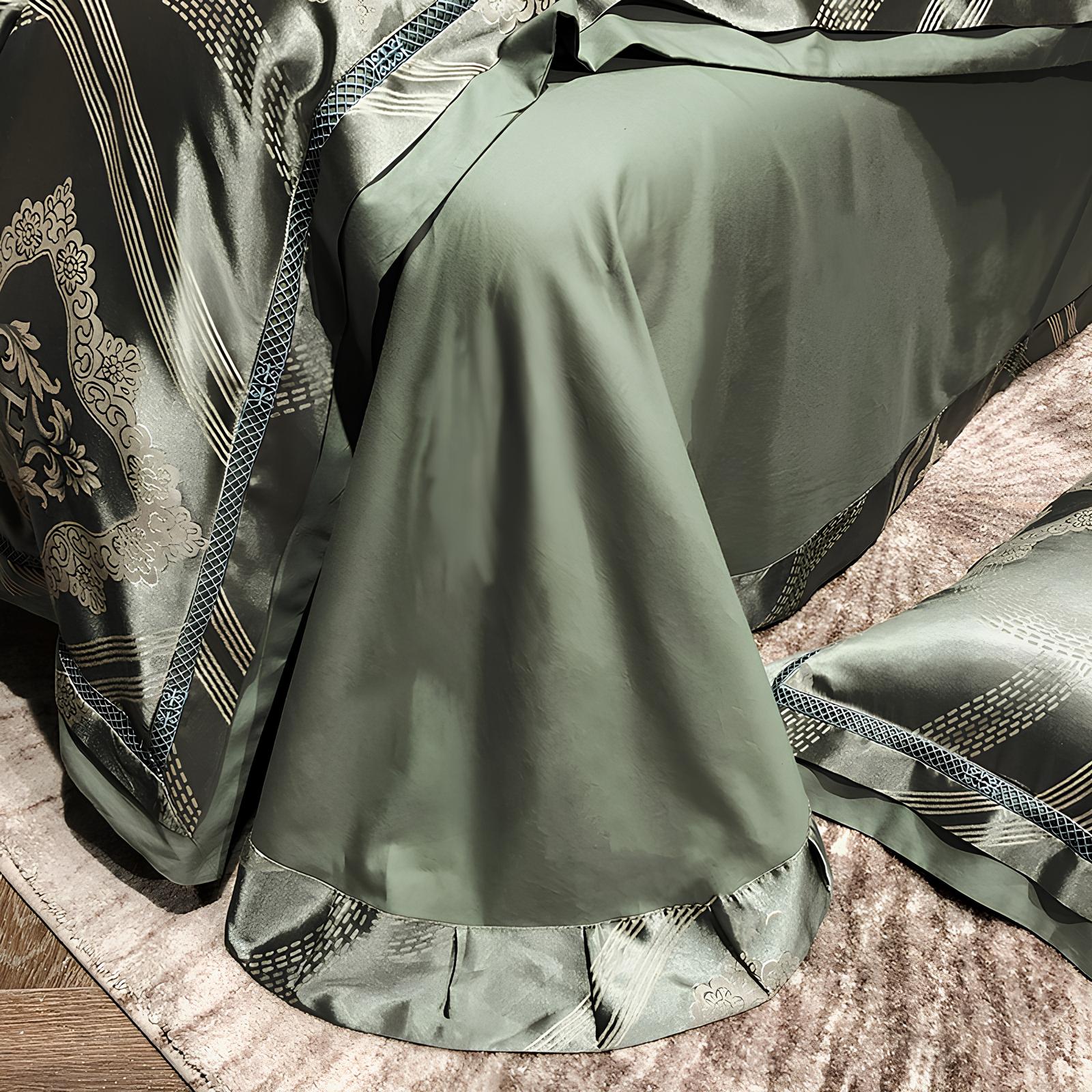 Premium Sage Green Jacquard Duvet Set - Homevalley.co.uk