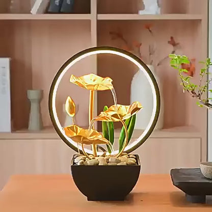 3-stufiger Springbrunnen für den Schreibtisch mit umlaufenden LED-Ringlichtern