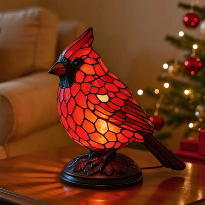 tiffany style red cardinal table lamp