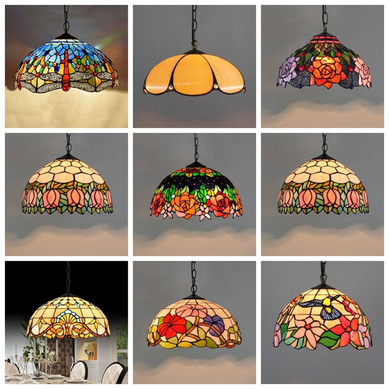 Retro Tiffany Glass Bedroom, Living Room, Ceiling Pendant Light - Homevalley.co.uk