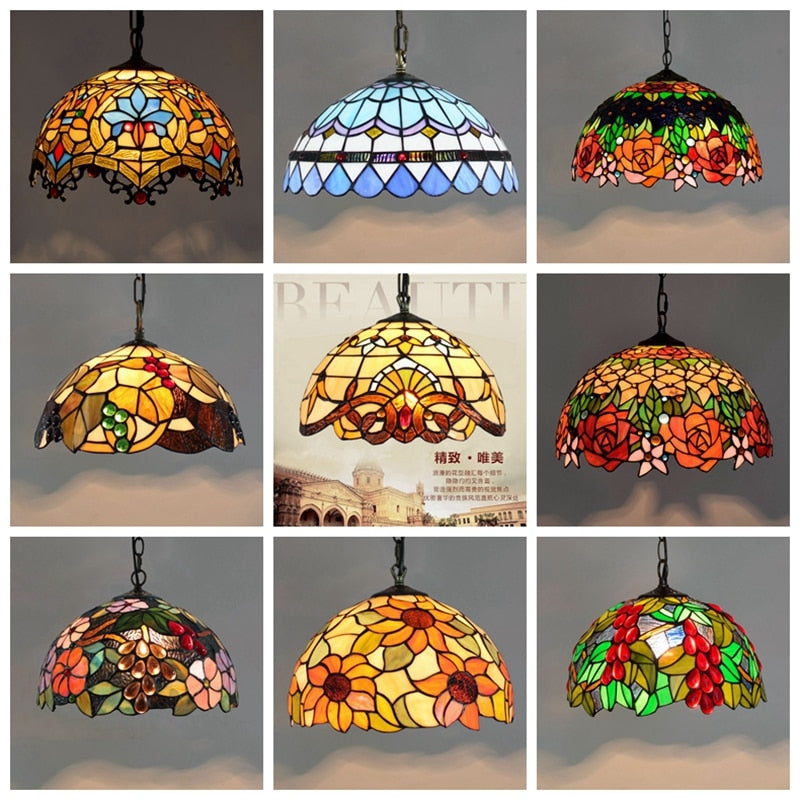 Retro Tiffany Glass Bedroom, Living Room, Ceiling Pendant Light - Homevalley.co.uk