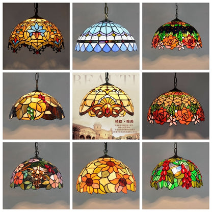 Retro Tiffany Glass Bedroom, Living Room, Ceiling Pendant Light - Homevalley.co.uk