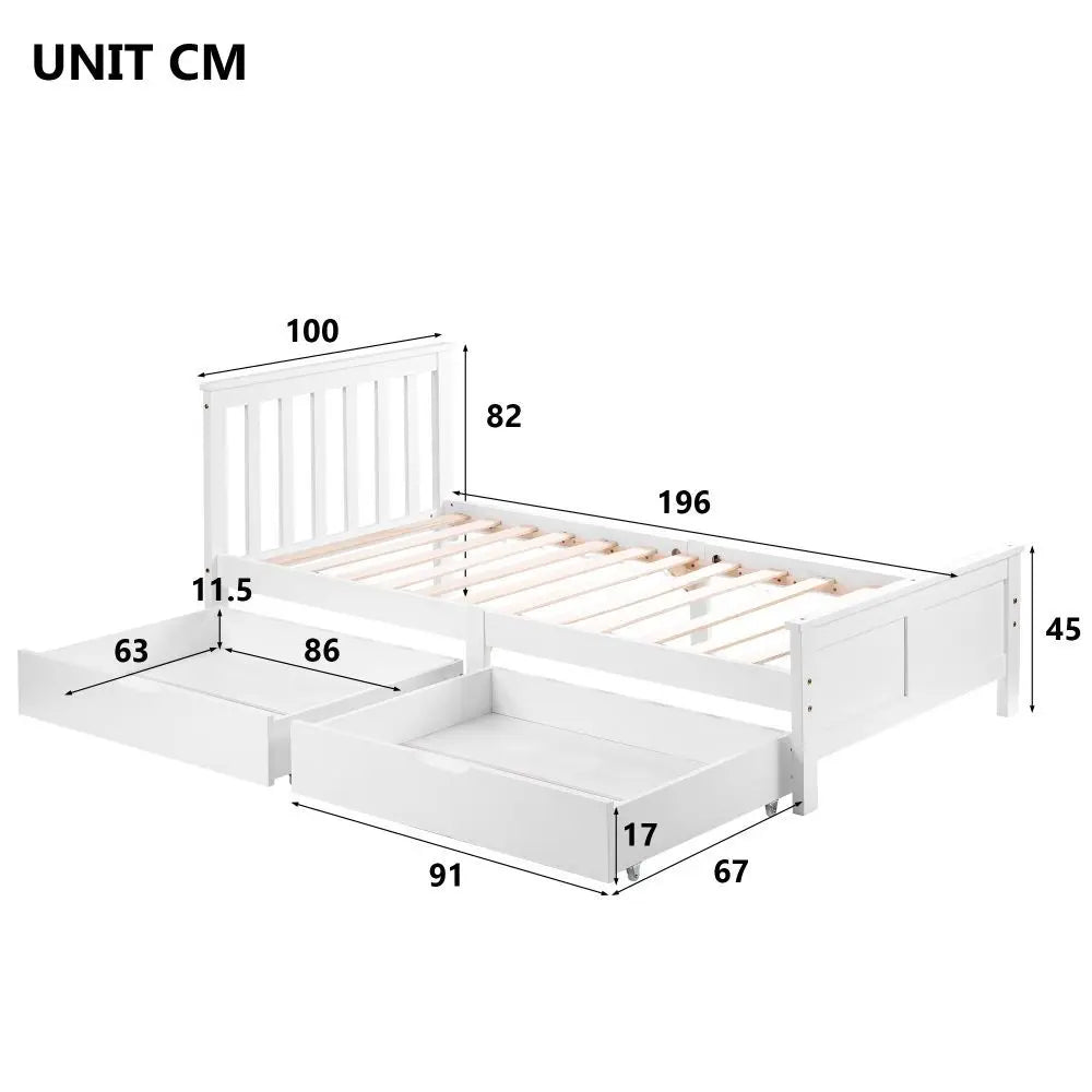 Single Double White Wooden Solid Pine Storage Bed with Drawers - Homevalley.co.uk