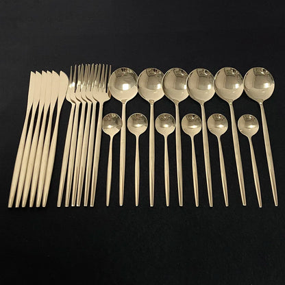 Stainless Steel Gold Cutlery 24Pcs/Set - Homevalley.co.uk