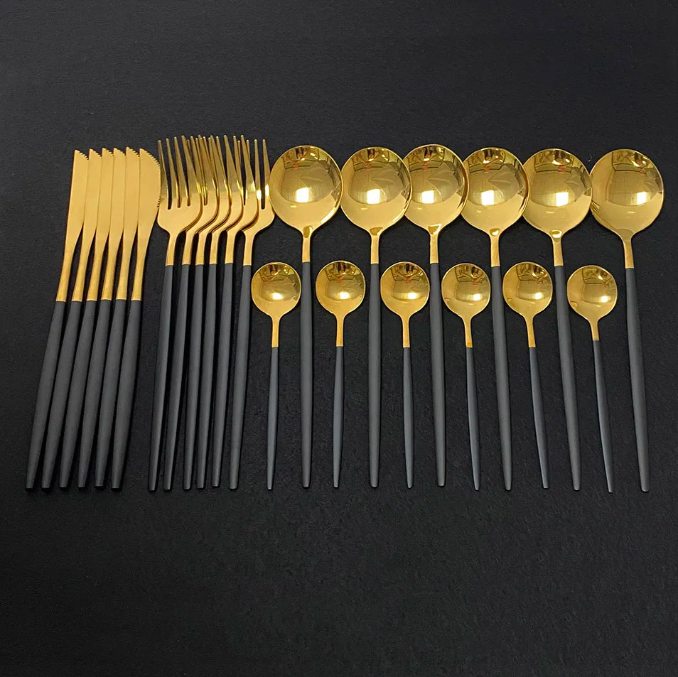 Stainless Steel Gold Cutlery 24Pcs/Set - Homevalley.co.uk