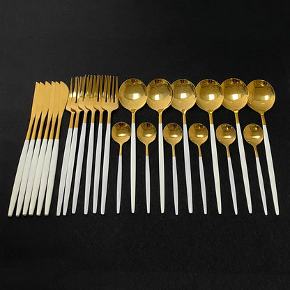 Stainless Steel Gold Cutlery 24Pcs/Set - Homevalley.co.uk