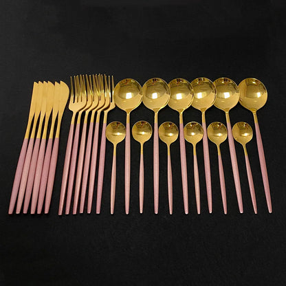 Stainless Steel Gold Cutlery 24Pcs/Set - Homevalley.co.uk
