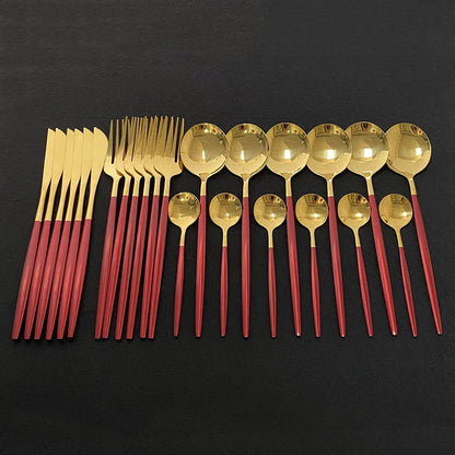 Stainless Steel Gold Cutlery 24Pcs/Set - Homevalley.co.uk
