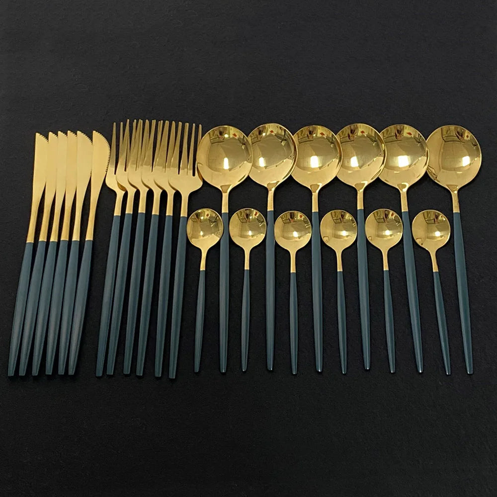 Stainless Steel Gold Cutlery 24Pcs/Set - Homevalley.co.uk