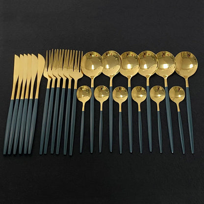 Stainless Steel Gold Cutlery 24Pcs/Set - Homevalley.co.uk