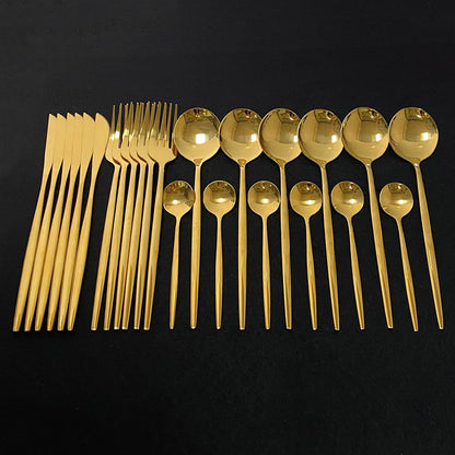 Stainless Steel Gold Cutlery 24Pcs/Set - Homevalley.co.uk