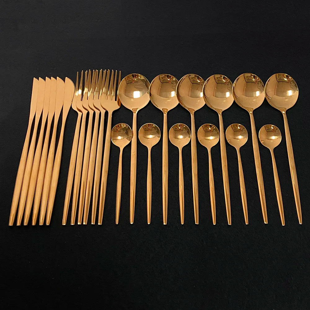 Stainless Steel Gold Cutlery 24Pcs/Set - Homevalley.co.uk