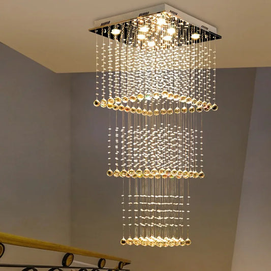 Teardrop Shape Translucent Luxury Crystal Long Staircase Chandelier - Homevalley.co.uk