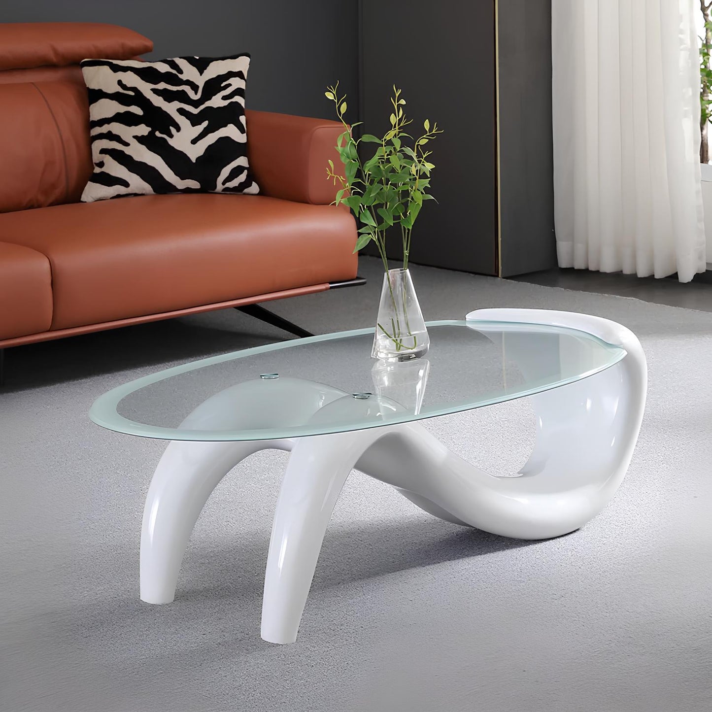 Tempered Glass Oval Minimalist Fashion Coffee Table - Homevalley.co.uk