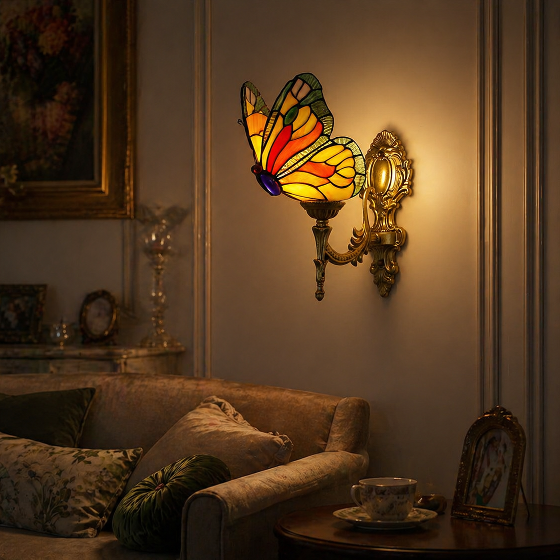 Tiffany Stained Glass Butterfly Wall Lamp