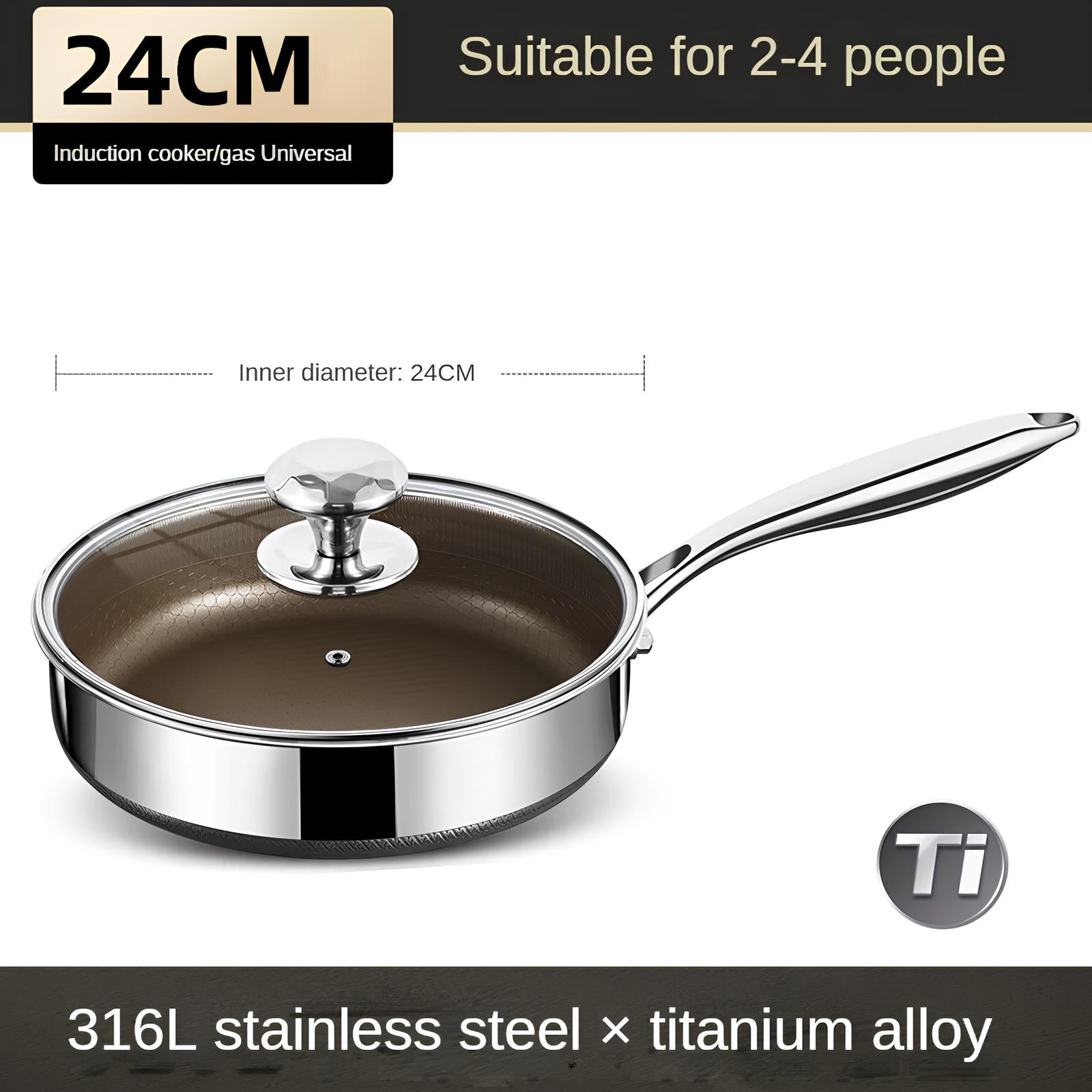 Titanium 316 Stainless Steel Non Stick Frying Pan - Homevalley.co.uk