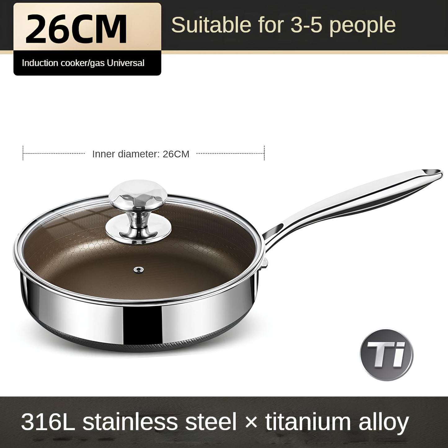 Titanium 316 Stainless Steel Non Stick Frying Pan - Homevalley.co.uk
