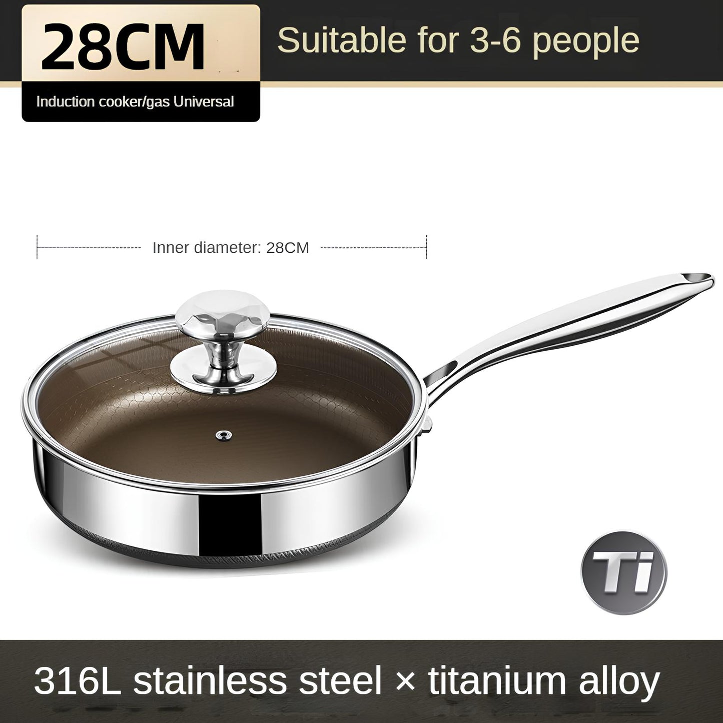 Titanium 316 Stainless Steel Non Stick Frying Pan - Homevalley.co.uk