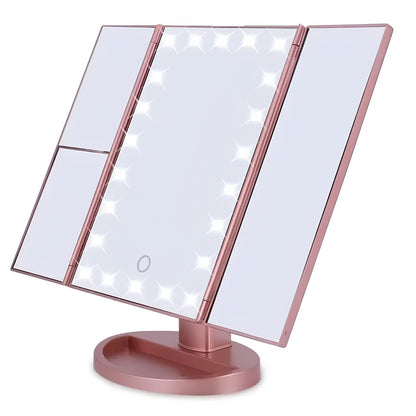 LED Makeup Mirror 1/2/3X Magnifying, 180° Rotation, 22 LED Lights