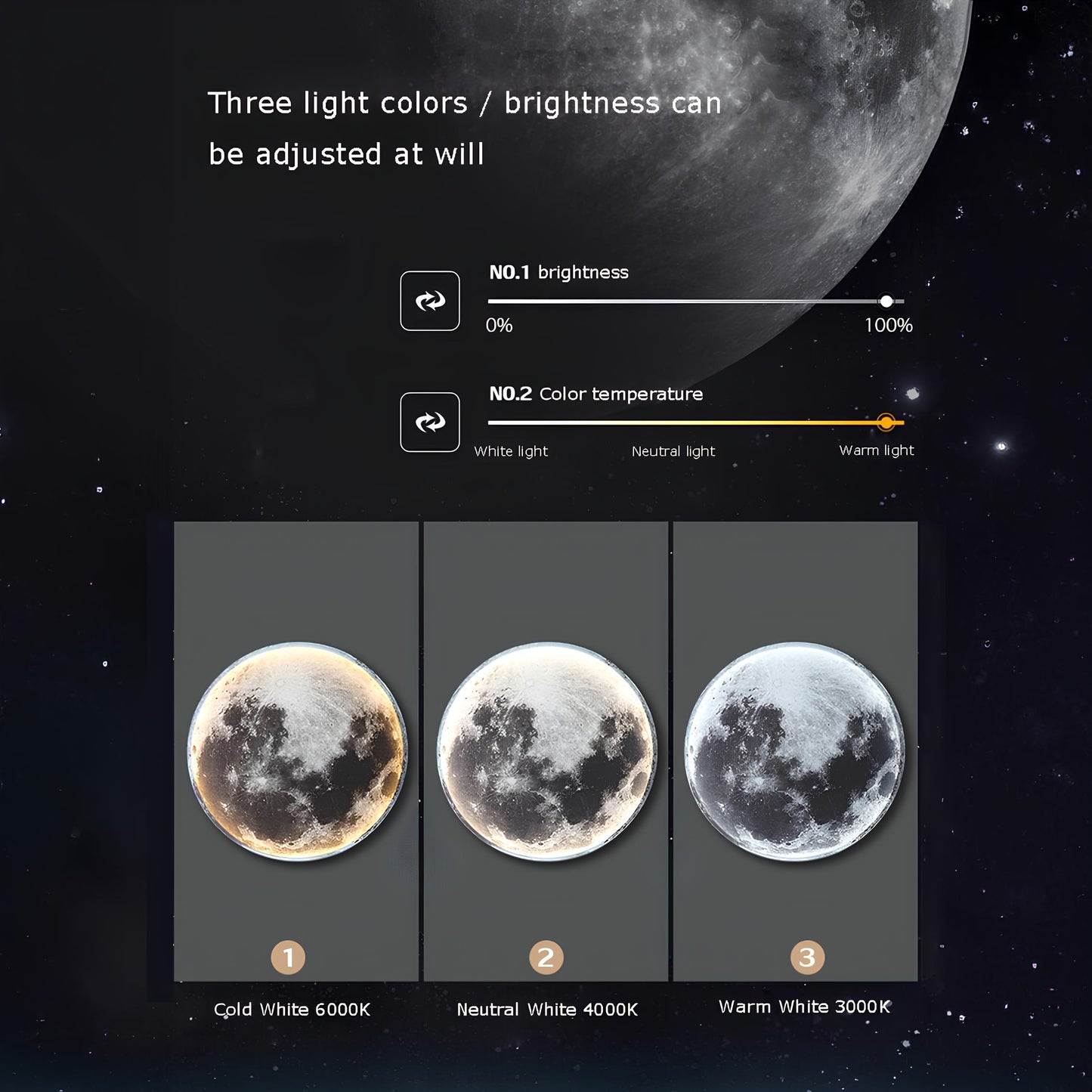 Wall Ceiling Mount LED Round Moon Lamp, Bedroom, Children, Living Room - Homevalley.co.uk