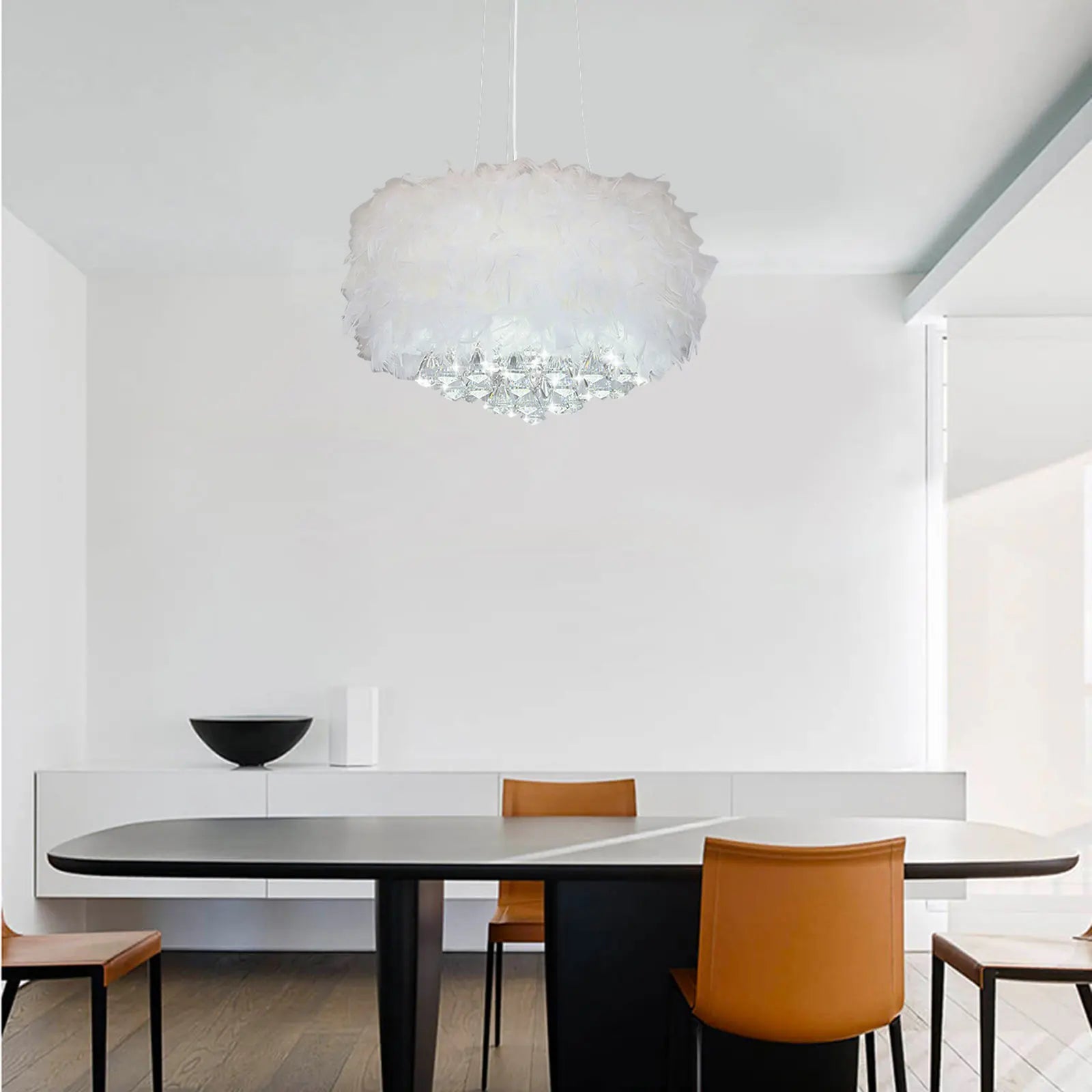White Crystal and Feather Chandelier - Homevalley.co.uk