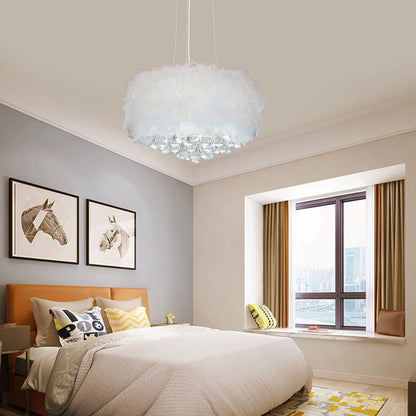 White Crystal and Feather Chandelier - Homevalley.co.uk