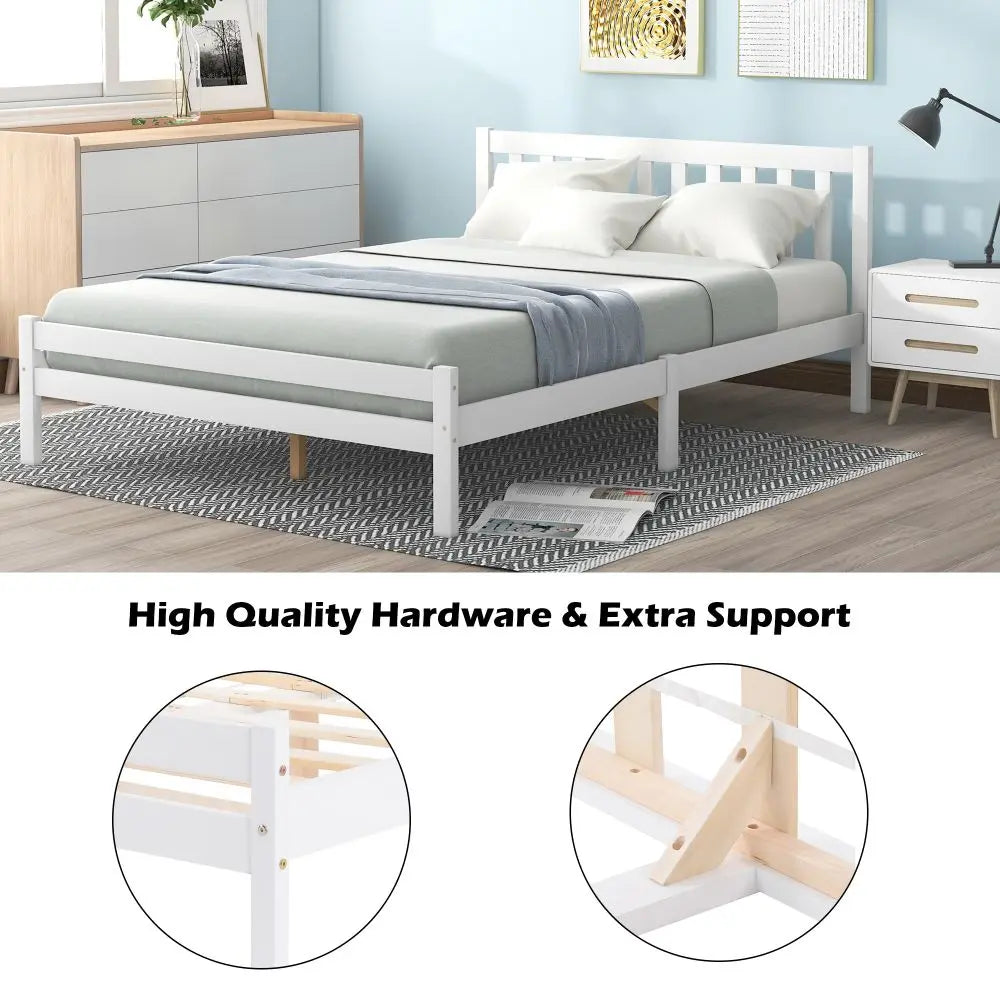 White Grey Solid Wood Double Bed Frame - Homevalley.co.uk