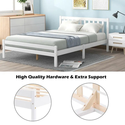 White Grey Solid Wood Double Bed Frame - Homevalley.co.uk