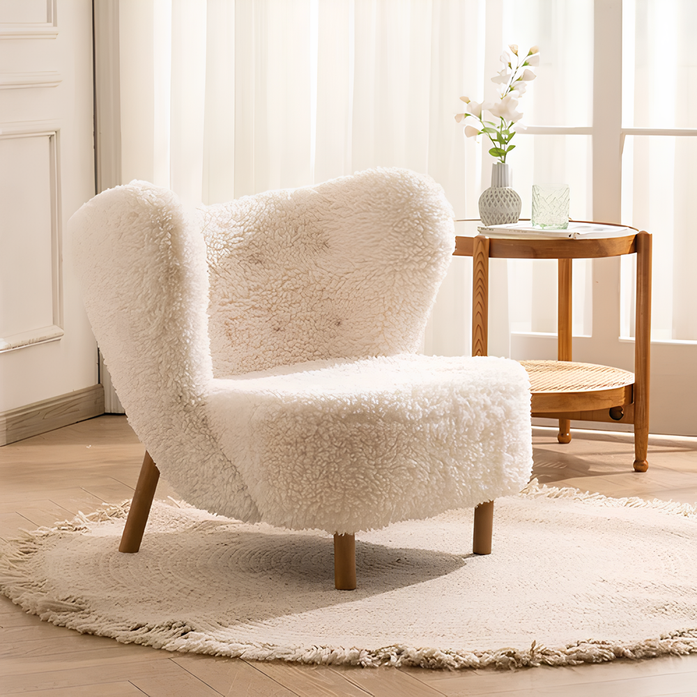 White Nordic Faux Lambswool Chair and footstool, Fast Delivery (Uk Customers Only) - Homevalley.co.uk