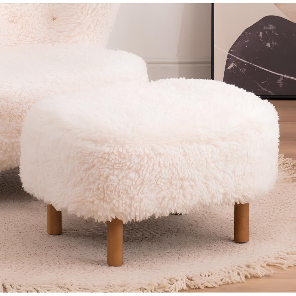 White Nordic Faux Lambswool Chair and footstool, Fast Delivery (Uk Customers Only) - Homevalley.co.uk