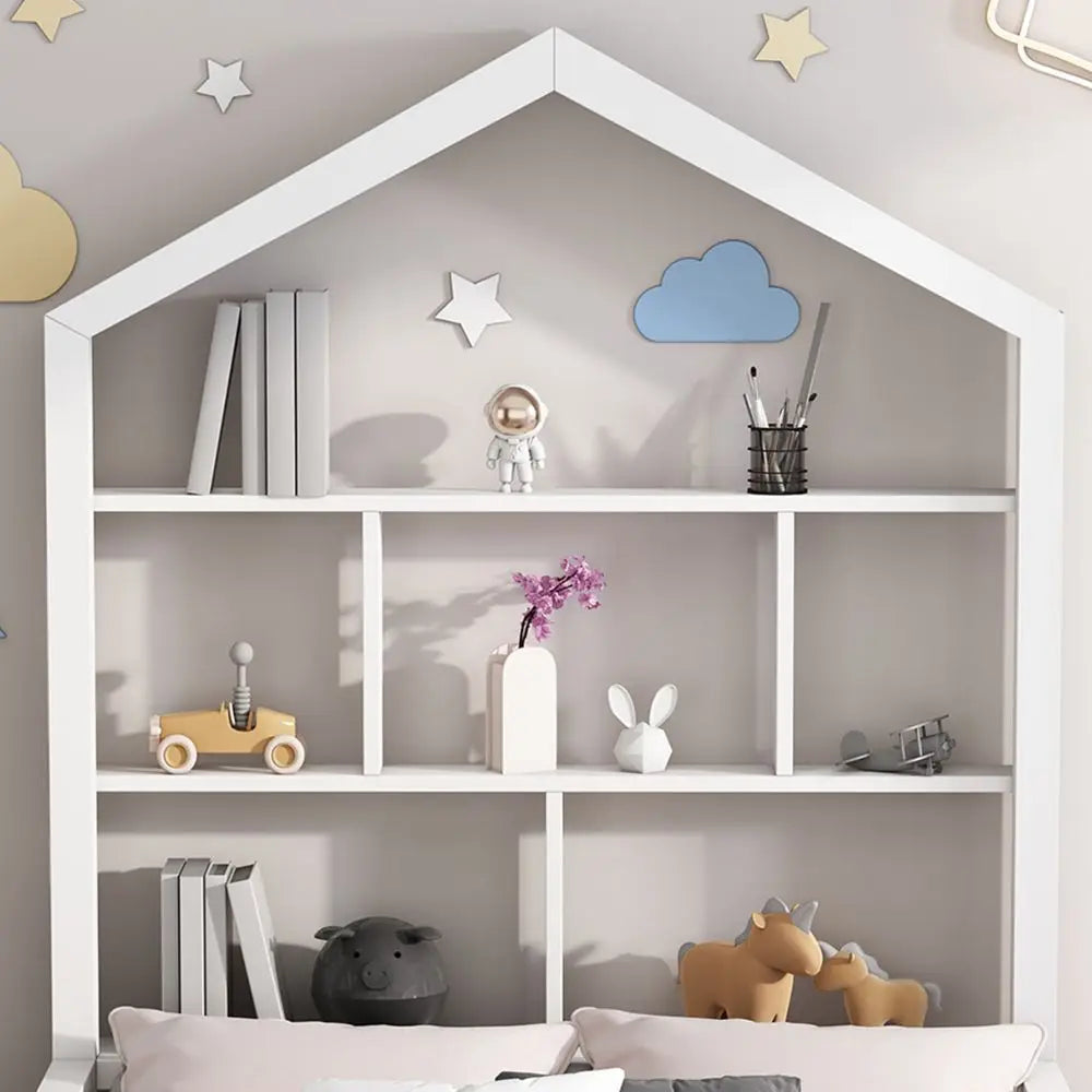 White Solid Wooden Children's Bed with Bookshelf - Homevalley.co.uk