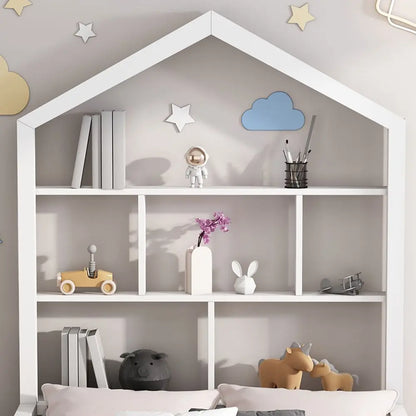 White Solid Wooden Children's Bed with Bookshelf - Homevalley.co.uk