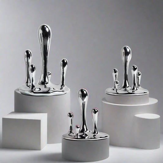 Silver Water Droplets Abstract Sculpture Figurine