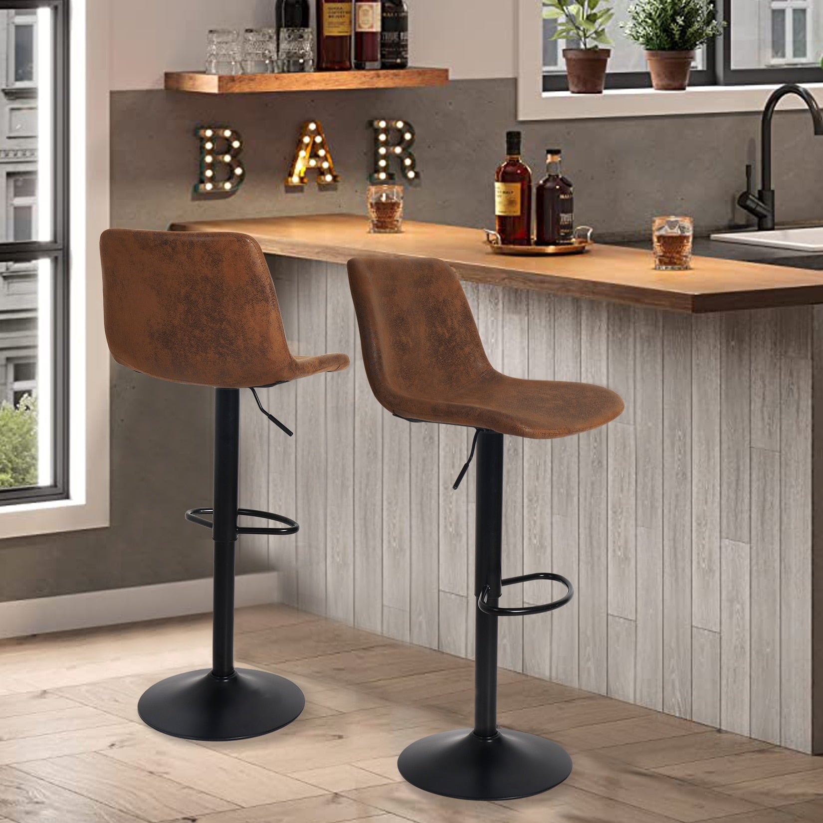 Swivel Bar Stool, Chair with Back, Adjustable Height, Set of 2 - Homevalley.co.uk