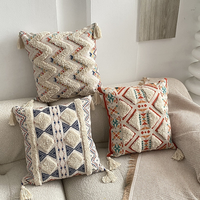 Tufted Linen Bohemian Cushion Cover 45 x 45 cm - Homevalley.co.uk