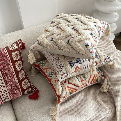 Tufted Linen Bohemian Cushion Cover 45 x 45 cm - Homevalley.co.uk
