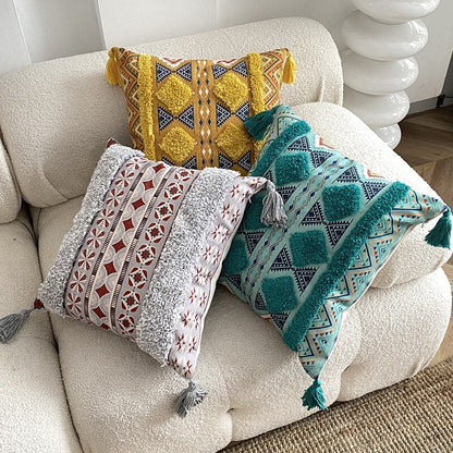Tufted Linen Bohemian Cushion Cover 45 x 45 cm - Homevalley.co.uk